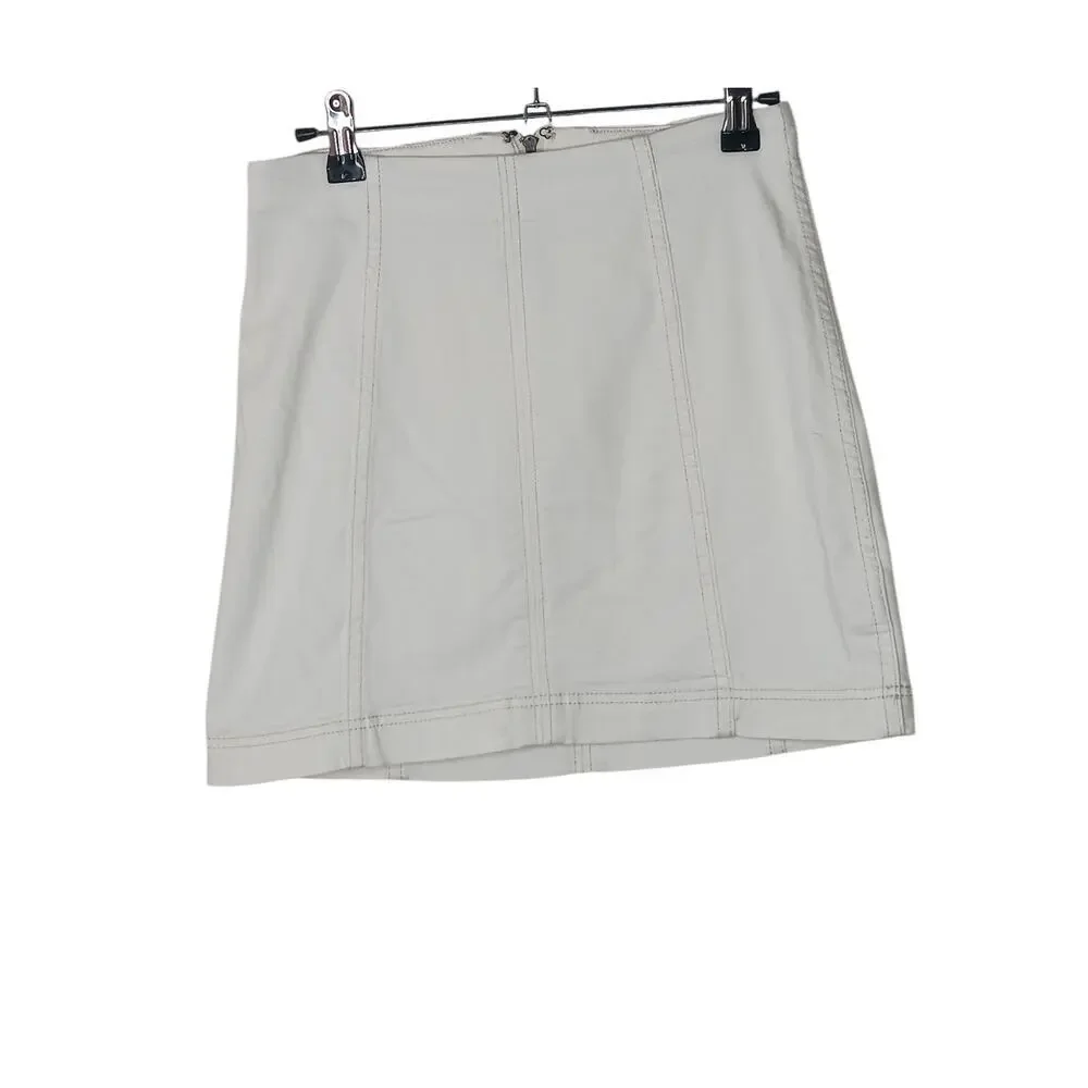 Free People White Mini Skirt Size 4 Casual High Rise Seam Detail Zip Back